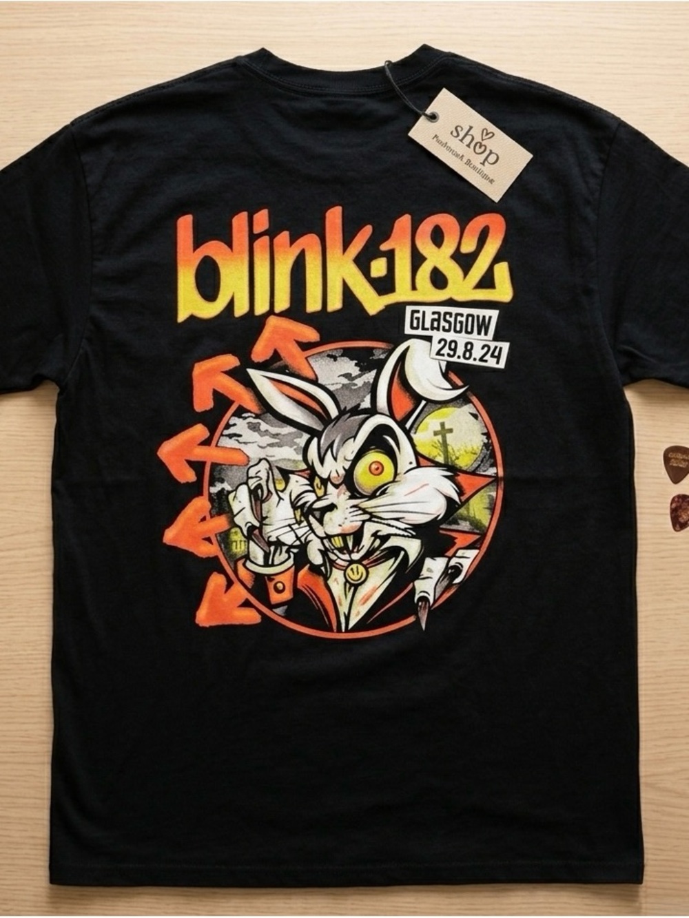 Blink-182 Black Graphic Short Sleeve Tee - Glasgow Tour Design